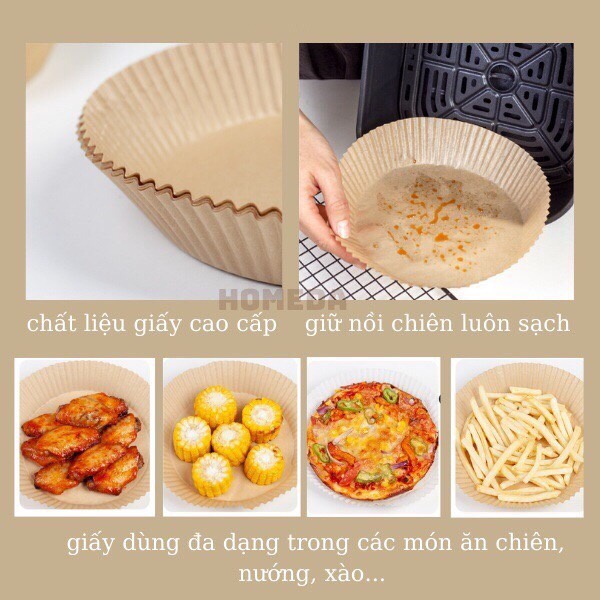 Hộp 50 miếng giấy nến tròn dùng cho nồi chiên không dầu