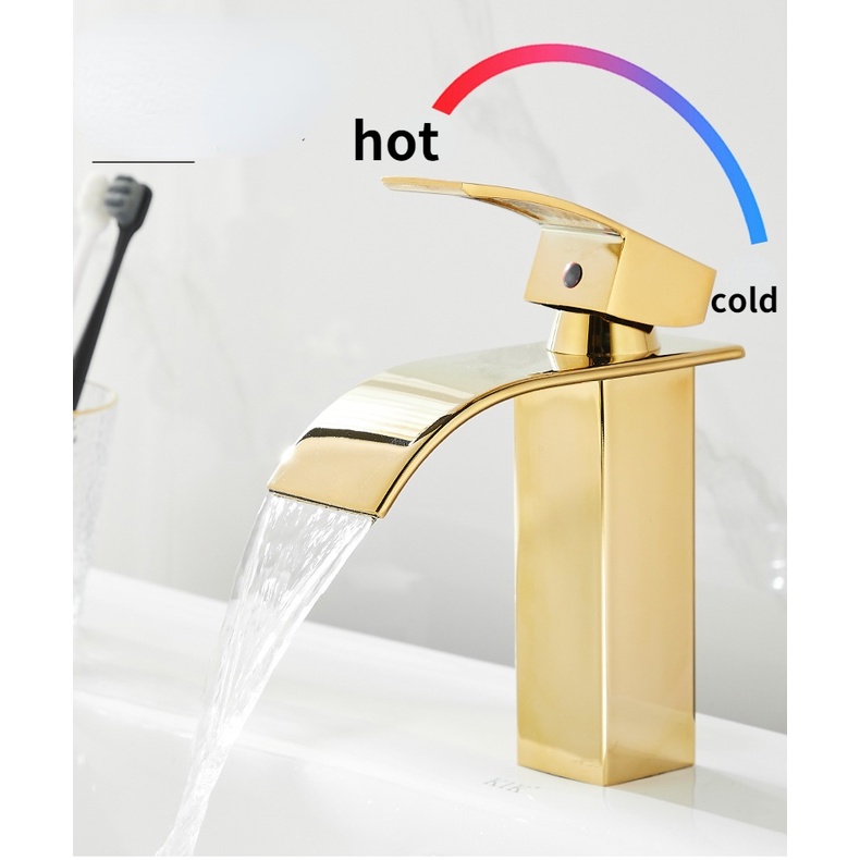 Vòi Nước Nóng Lạnh Bằng Đồng Thau Màu Vàng Sang Trọng Cho Nhà Bếp / Phòng Tắm