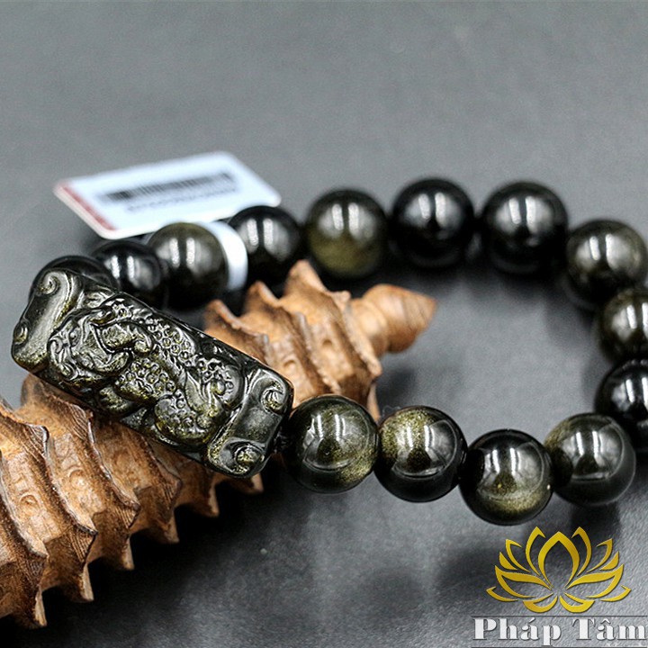 Vòng Tay Đá Núi Lửa Obsidian Vàng Đen Cao Cấp Mix Tịch Tà Tỳ Hưu Bản Vuông - Tâm Phong Thủy