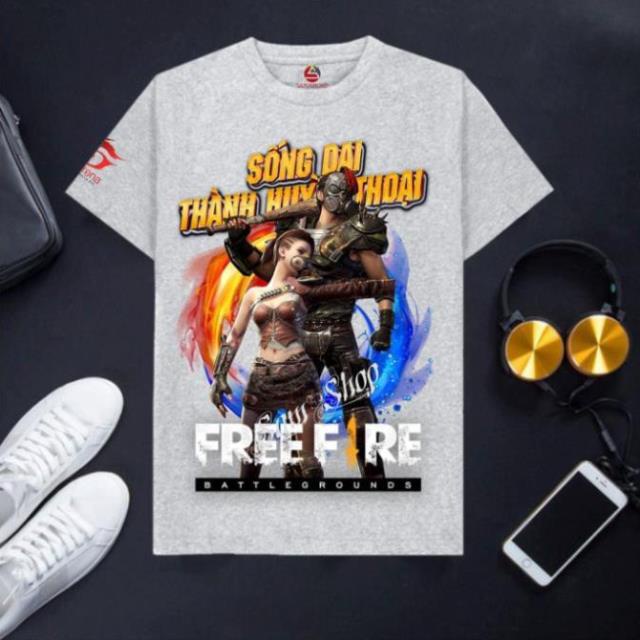 VHL Store [Hàng có sẵn] Áo Free Fire cotton màu xám cổ tròn cực hot MÙA 2 VHL Store