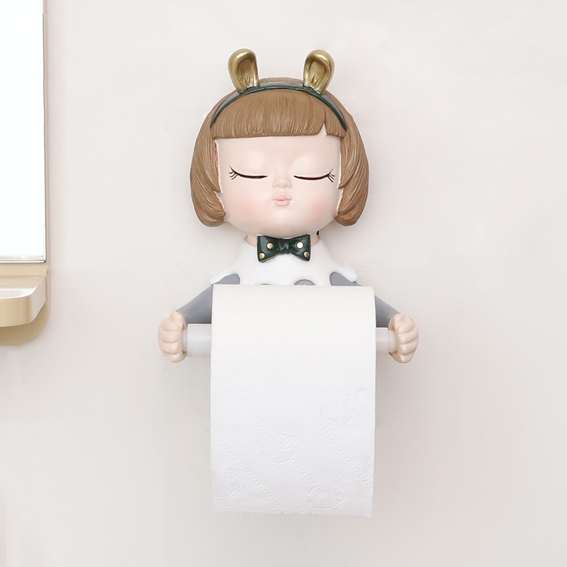 Giá treo Cuộn giấy cô gái búp bê xinh xắn Decor WC dán tiện dụng