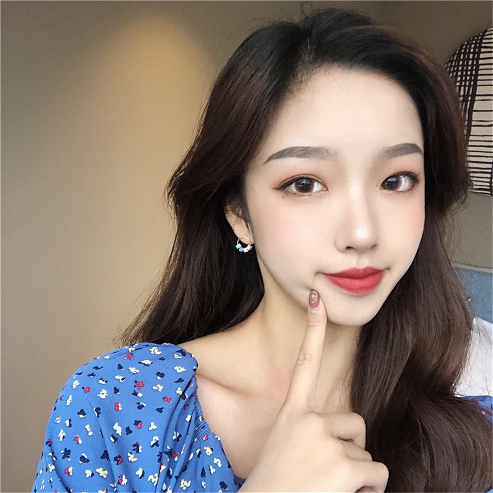 Bông tai chất liệu bằng kim loại họa tiết hình học nhiều màu xinh xắn