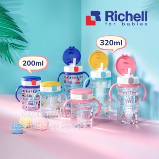 Cốc ống hút tay cầm richell 200ml 320ml
