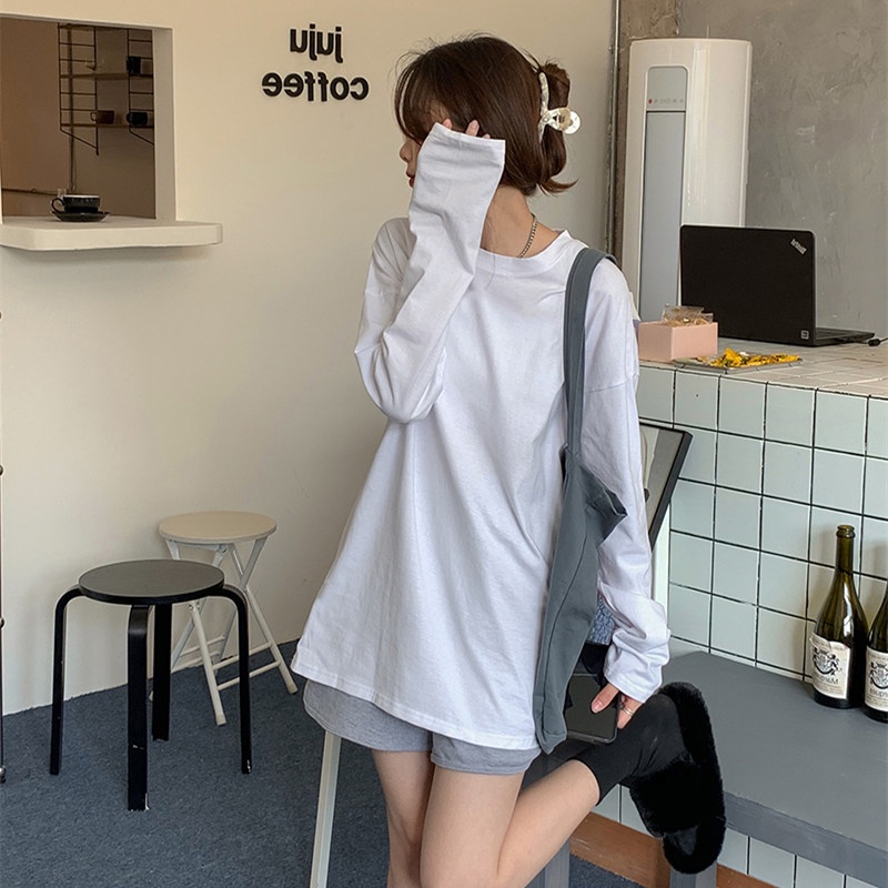 SUXI Áo Thun Nữ Dài Tay Cổ Tròn Màu Sắc Thanh Lịch