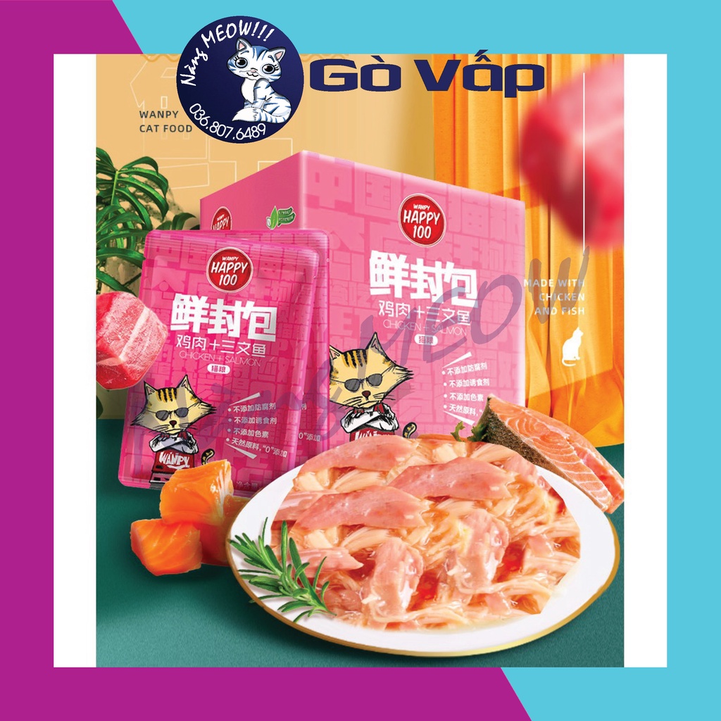 Pate Wanpy Happy100 Gói 70g, Thức ăn ướt, Pate dinh dưỡng cho mèo