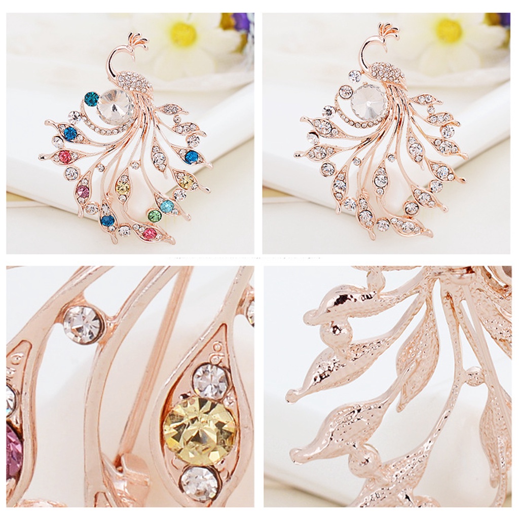 Ghim cài áo hình chim công dát kim cương giả sáng tạo thanh lịch cho nữ