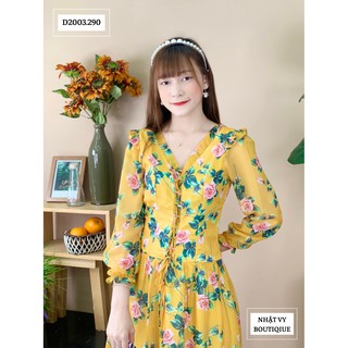 Đầm tơ hoa tay dài đan ngực - D2003