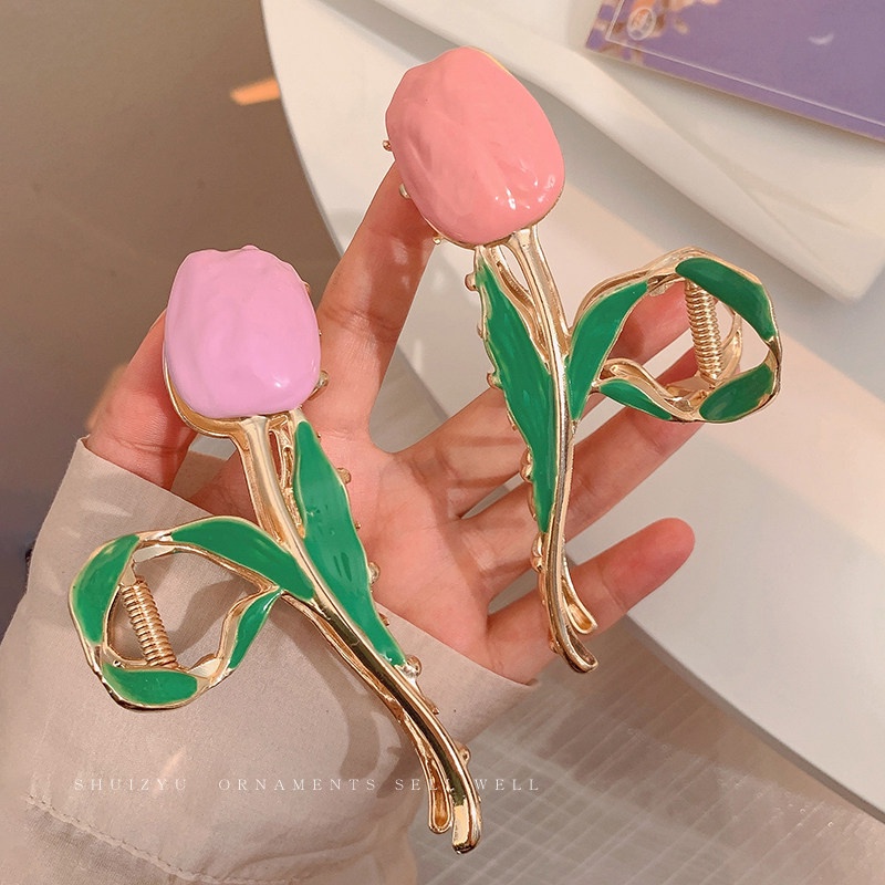 Kẹp Tóc Hình Hoa Tulip Cỡ Lớn Bằng Kim Loại 2022 Thời Trang Hàn Quốc
