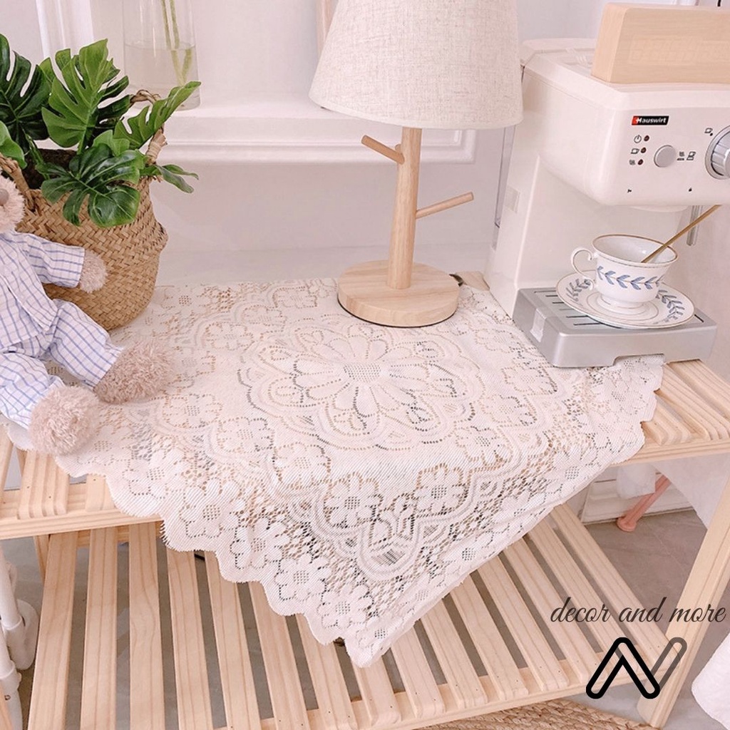 Khăn trải bàn trắng phối ren chống bụi trang trí decor phong cách Hàn Quốc