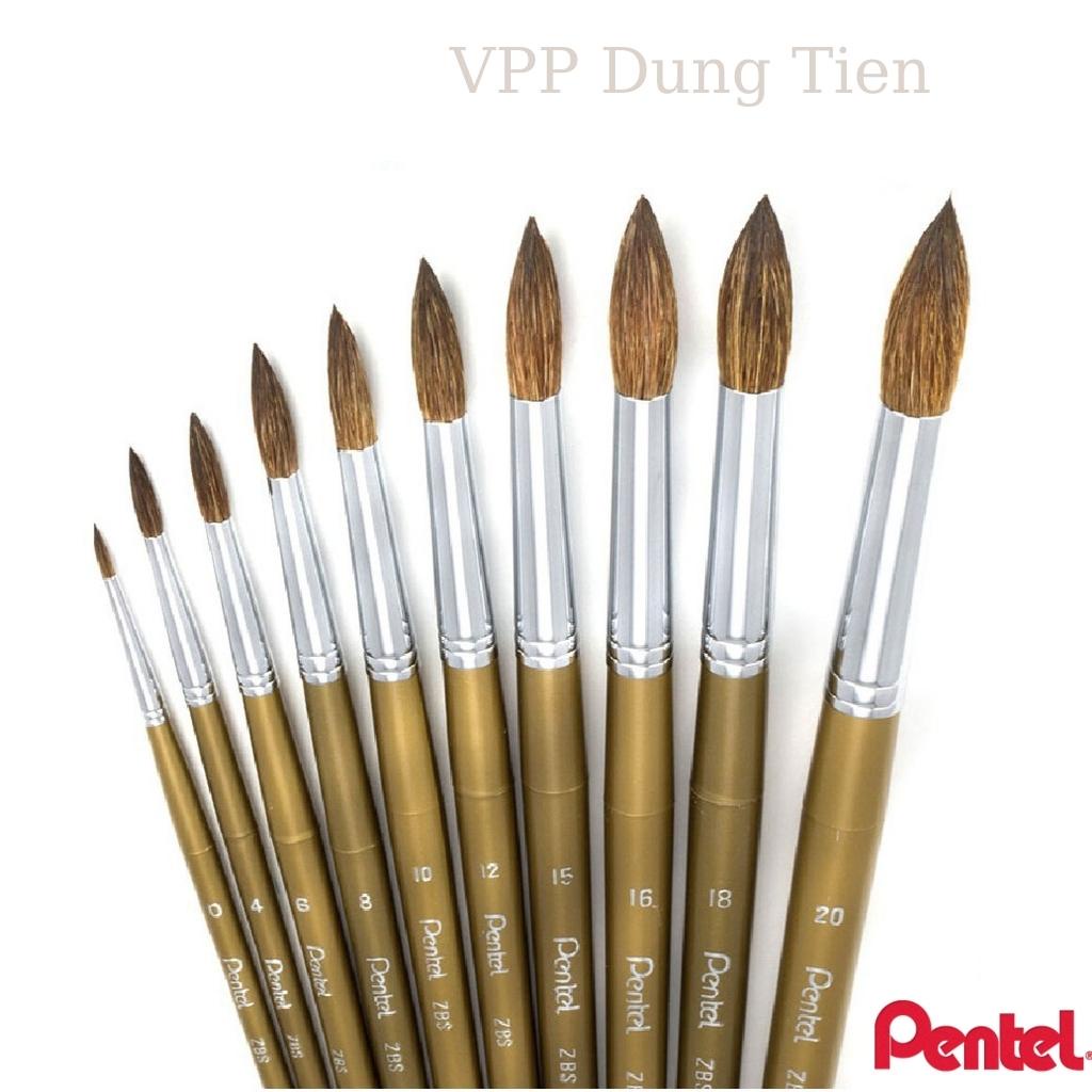 Cọ Vẽ Màu Nước/ Cọ Vẽ đầu tròn Pentel ZBS1 Các Số 0/ 2/ 4/ 6/ 8/ 10/ 12- Chính Hãng