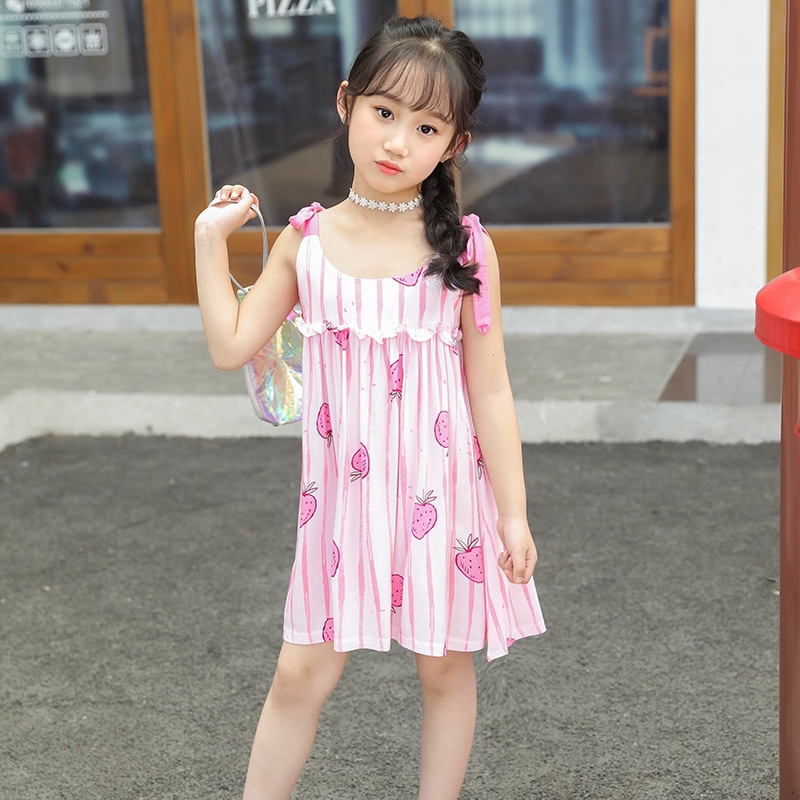 NEW KOREAN STYLE đầm công chúa Ngủ Hai Dây In Họa Tiết Hoạt Hình Phong Cách Hàn Quốc Cho Bé Gái