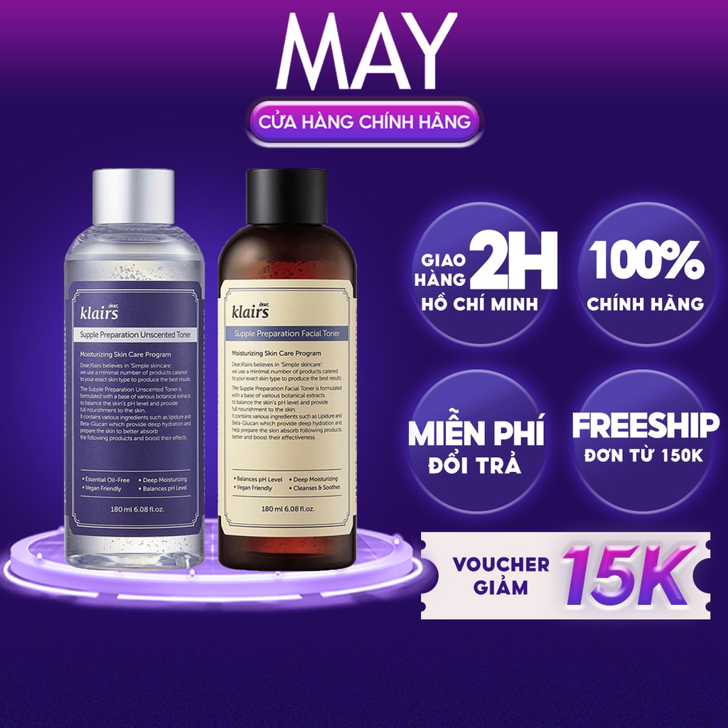 Nước Hoa Hồng Dưỡng Ẩm, Giảm Mụn DEAR KLAIRS Supple PREPARATION TONER 180ml