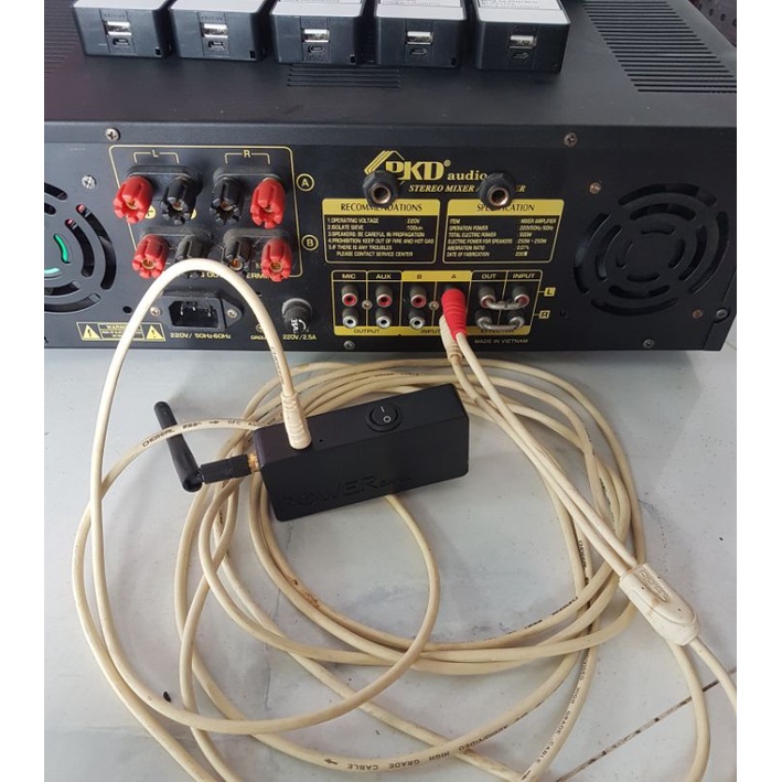 Bluetooth thu nhạc từ điện thoại loptop phát nhạc ra dàn loa thích hợp pin sạc