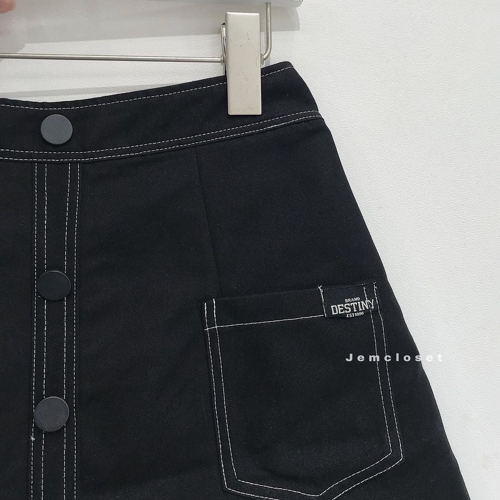 Chân Váy Chữ A JEM CLOSET Màu Đen Chỉ Viền Nổi Bật Dễ Phối Đồ Có Quần Bảo Hộ SEOM 3333