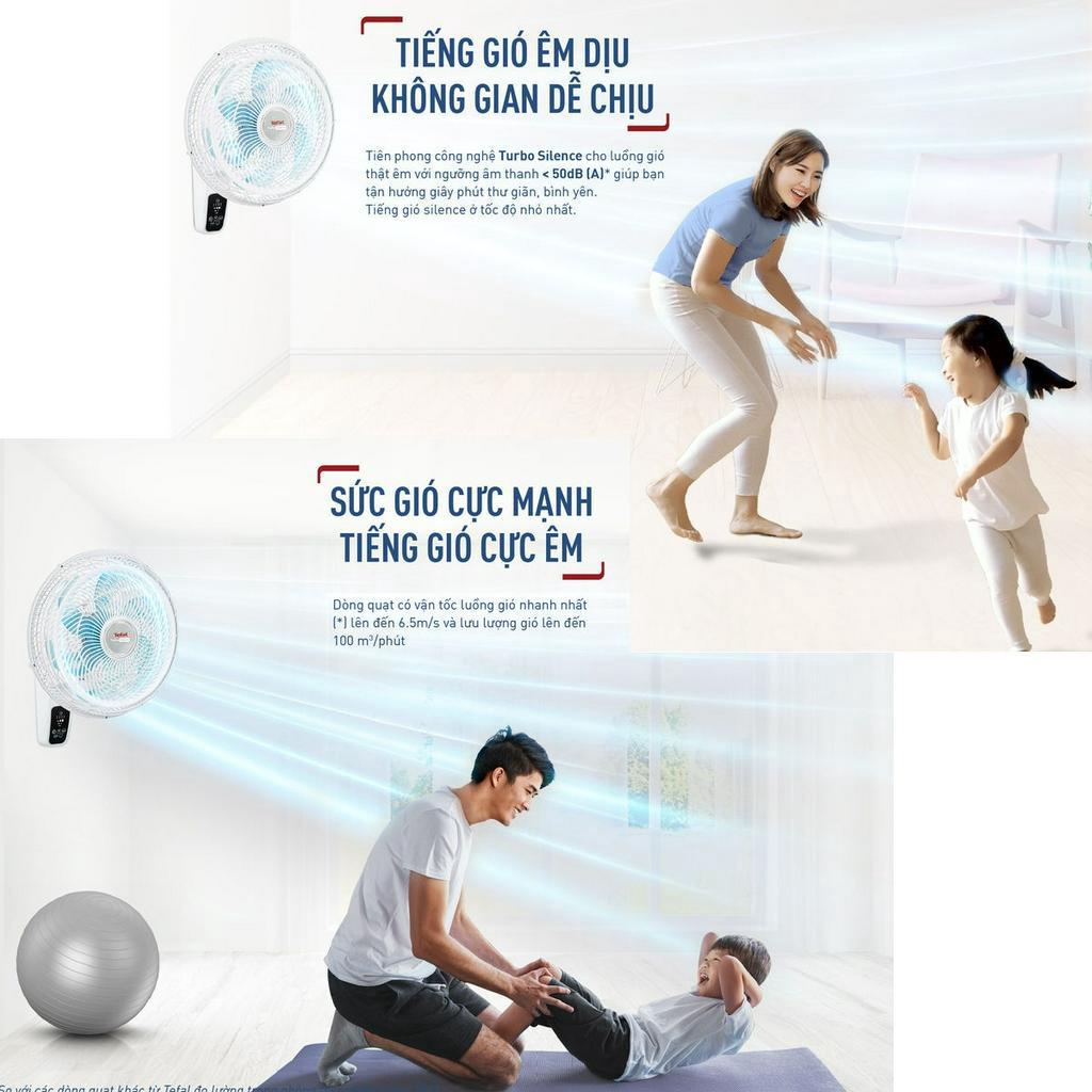 Quạt treo tường có điều khiển từ xa Tefal Turbo Silence VH677990/VH657690  công suất 80W/55W  - bảo hành 2 năm