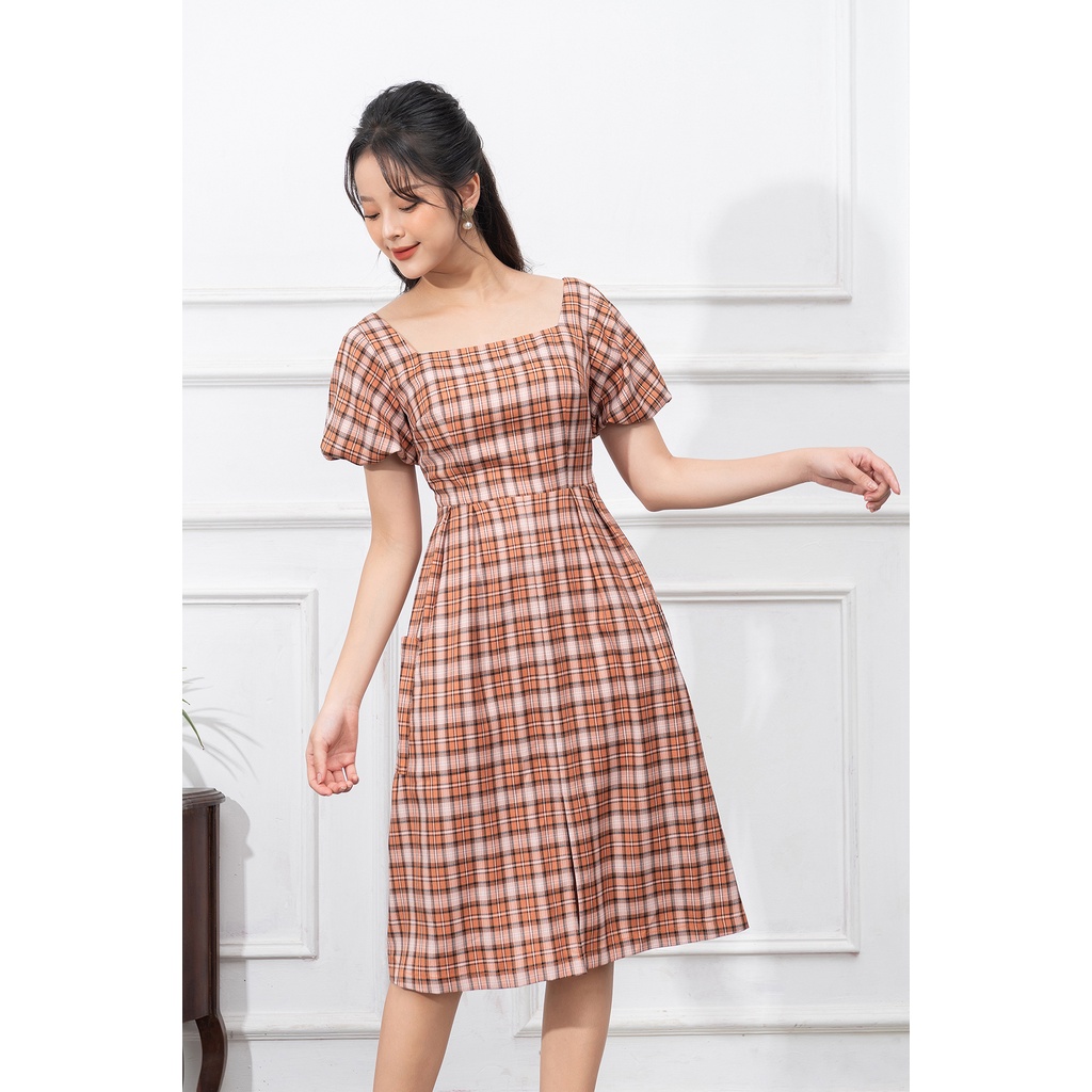 Đầm Nữ Công Sở Thiết Kế LUPERI LFV3274 Cô Vuông Thanh Lịch, Cách Điệu Túi Tiện Lợi, Chất Liệu Kẻ Hàn Cao Cấp