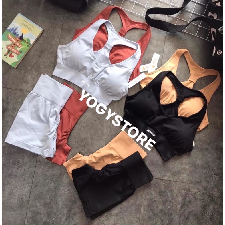 Set tập thể thao Botee Awaken dài Gym Yoga nữ chất vải dệt kim cao cấp, cạp quần cao, logo thêu, chun mông, form ôm eo