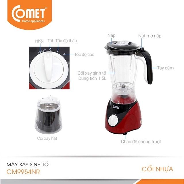 Máy Xay Sinh Tố  COMET CM9954N 1.5L - 2 cối kháng vỡ