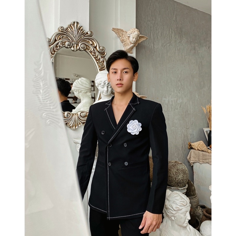 ÁO VEST NAM ĐEN VIỀN CHỈ