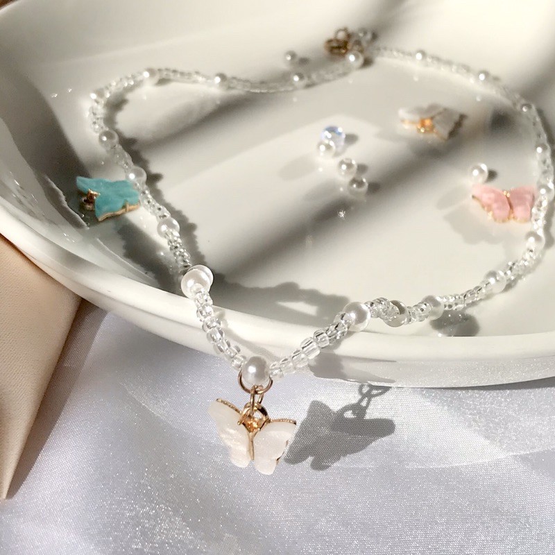 Dây chuyền hạt cườm mặt Butterfly 🦋 3 màu sang trọng đơn giản phong cách Hàn Quốc