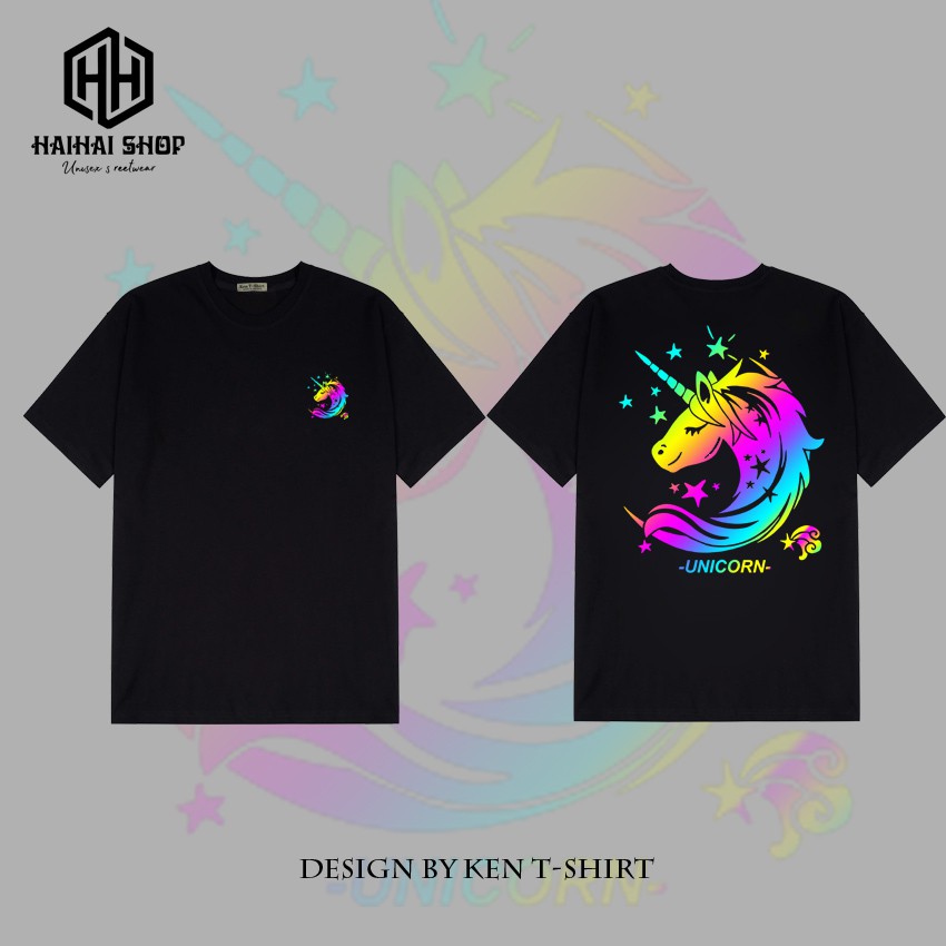 Áo Thun Phản Quang Unicorn Cotton 75% Form Rộng Unisex Nam Nữ Rẻ Đẹp HaiHaiShop, Ken T-Shirt.