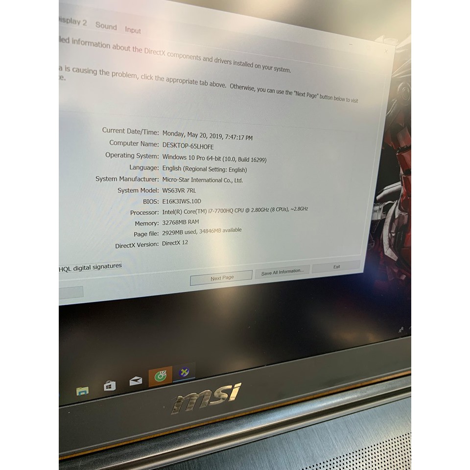 Laptop Work Station MSI WS63vr, i7 7700HQ, 32G, 512G, P4000 MaxQ = 8G | BigBuy360 - bigbuy360.vn