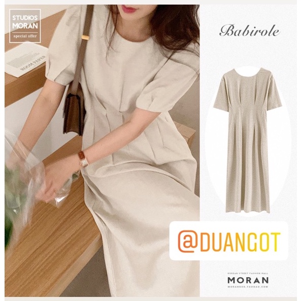 (ORDER) Váy MORAAN cổ tròn cộc tay thon eo xếp ly style đơn giản nhẹ nhàng Hàn Quốc