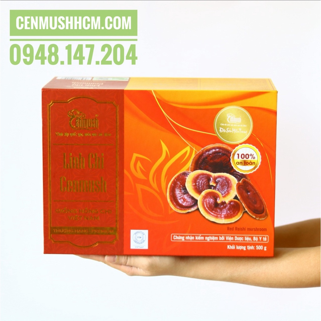 Nấm Linh Chi Đỏ Việt Nam CENMUSH hộp 500g thái lát (Giống Hồng Chi)