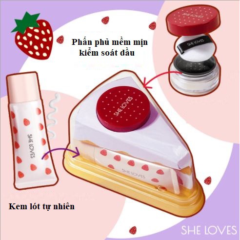 Set kem lót + phấn phủ tự nhiên SHE LOVE hình bánh siếu cute | BigBuy360 - bigbuy360.vn