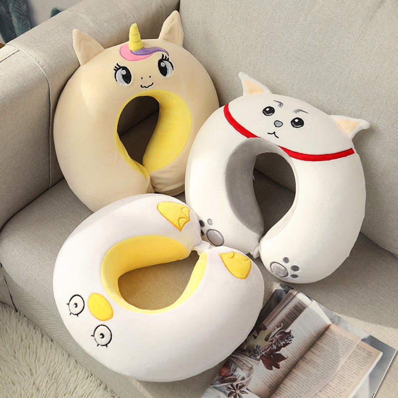 Gối chữ U gối mini hình hoạt hình ngộ nghĩnh đáng yêu dùng gối đầu khi đi xe, đi máy bay tiện lợi