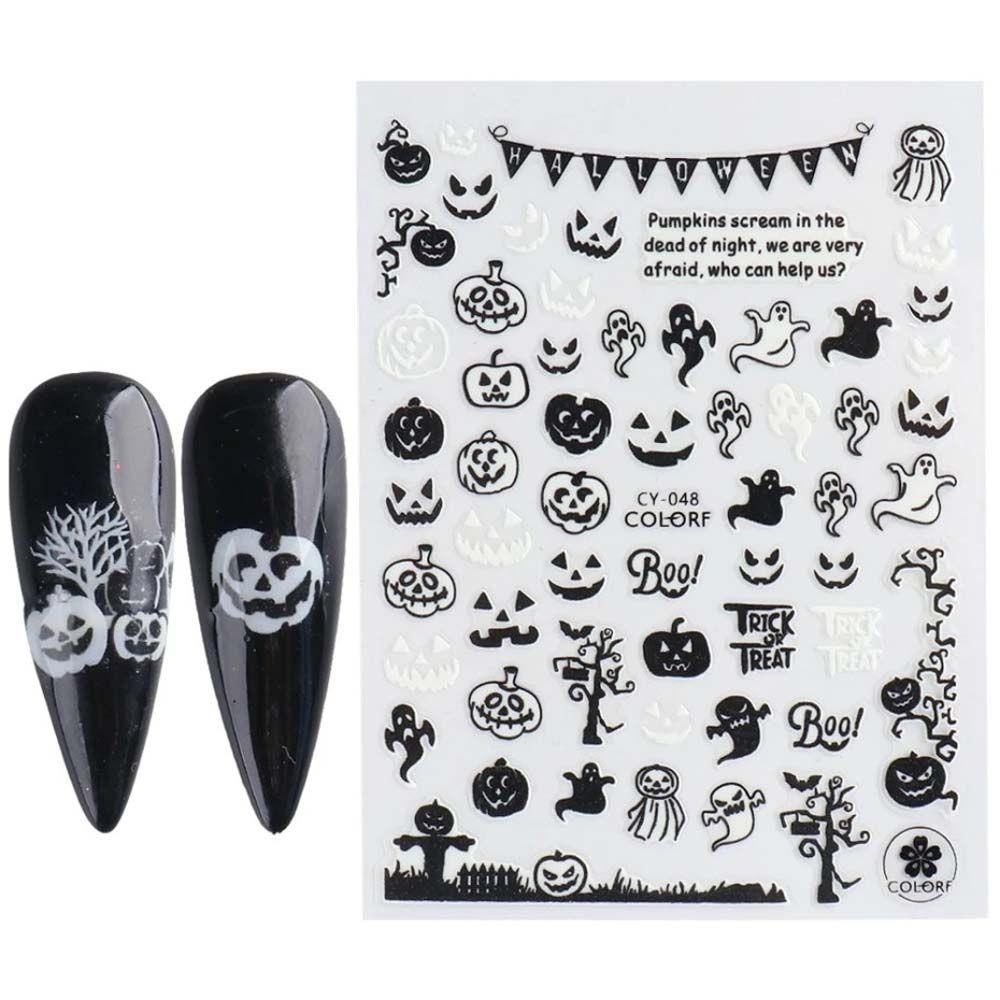 Miếng Dán Móng Dạ Quang Họa Tiết Bộ Xương / Dơi / Bí Ngô Phong Cách Halloween Thời Trang