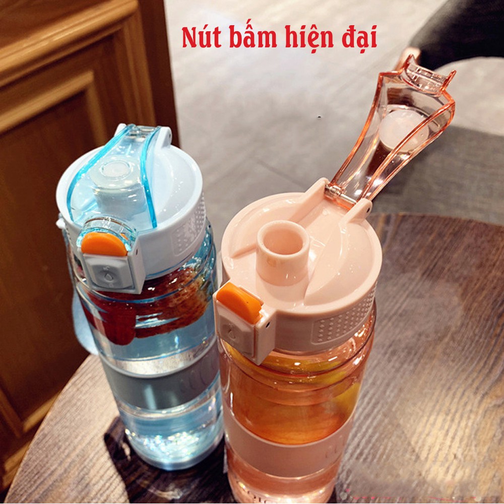 [RẺ QUÁ] Bình Nước Nhựa Cao Cấp Trong Suốt Nắp Bấm Tiện Lợi Có Quai Xách Dung Tích 700ML