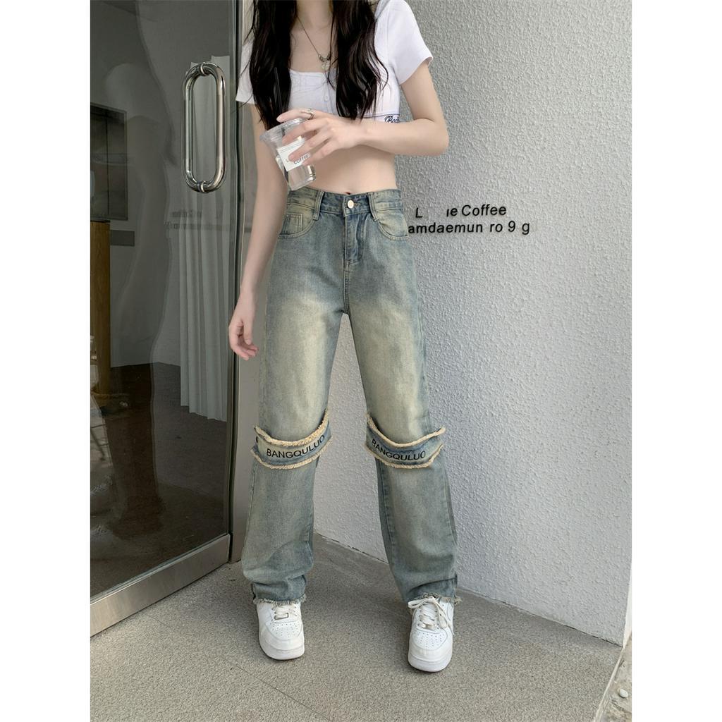 「 WELOVE1 」Quần Jean Ống Rộng Lưng Cao Màu Xanh Dương Thời Trang Mùa Hè Dành Cho Nữ