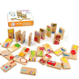 Domino khớp hình 28 thanh hình con vật đồ chơi gỗ cho bé