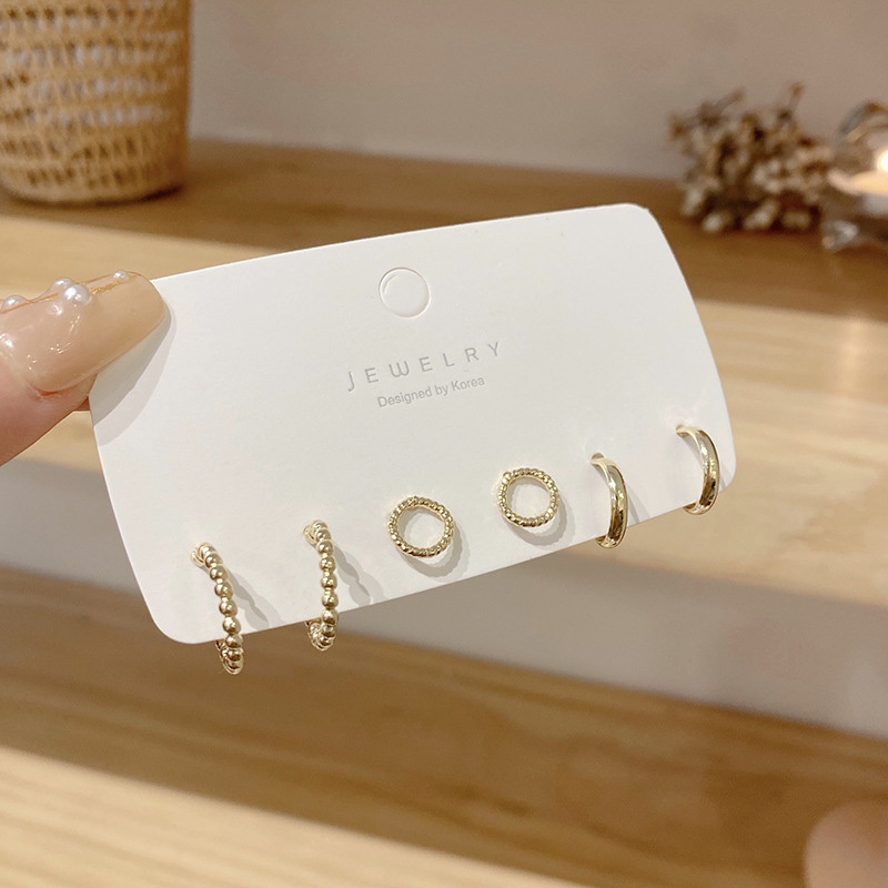 Bộ 3 đôi khuyên tai hợp kim thiết kế hình học đơn giản cho nữ
