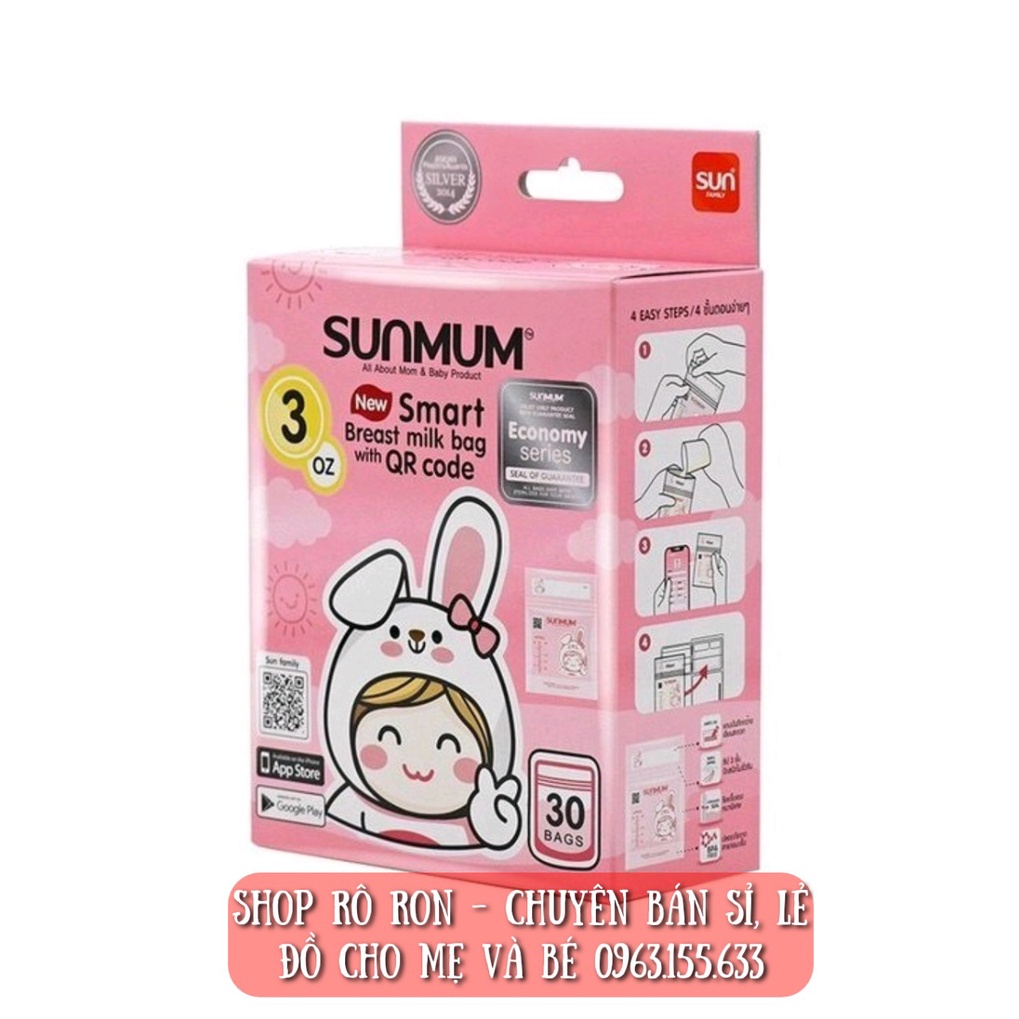 [Loại mới] Túi trữ sữa SUNMUM Thái - Hộp 30 Túi trữ sữa 100ml - Shop Rô Ron