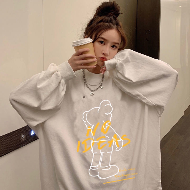 Áo sweater SUXI tay dài dáng rộng in họa tiết kiểu hàn quốc thời trang mùa thu cho nữ