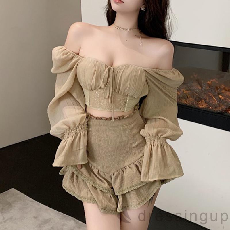 Áo sơ mi chắp vải xuyên thấu tay dài màu trơn cho nữ