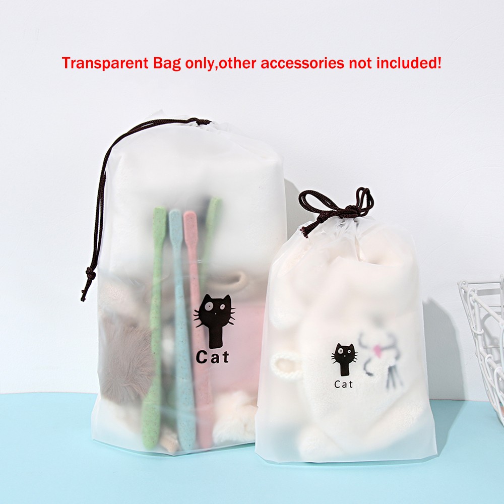 ONLY 10Pcs Cute Travel Makeup Case Cat Print Make Up Bath Organizer Transparent Cosmetic Bag Women Beaut Kit Toiletry Wash Storage Pouch Drawstring