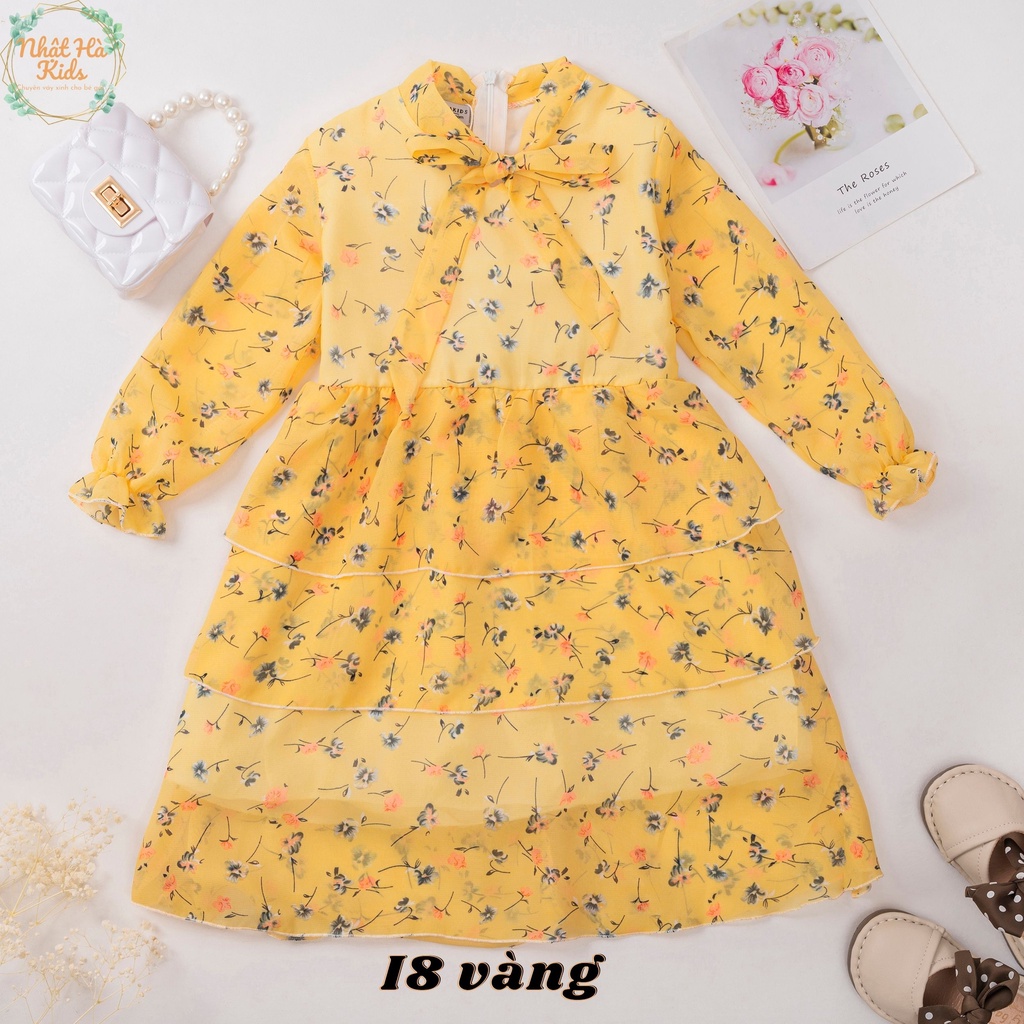 Váy bé gái thu đông C10 size đại từ 12-43kg tay dài bo chun cổ thắt nơ dáng xòe công chúa