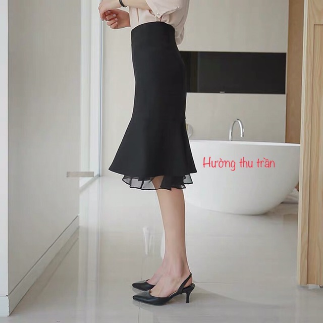 Chân váy dáng suông công sở đuôi cá phối voan | BigBuy360 - bigbuy360.vn