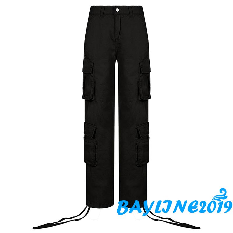 Quần túi hộp dáng rộng màu trơn có khóa kéo cho nữ (màu kaki)