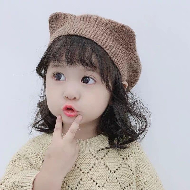 Mũ Beret Dệt Kim Hoạ Tiết Tai Mèo Hoạt Hình Phong Cách Hàn Quốc Cho Bé