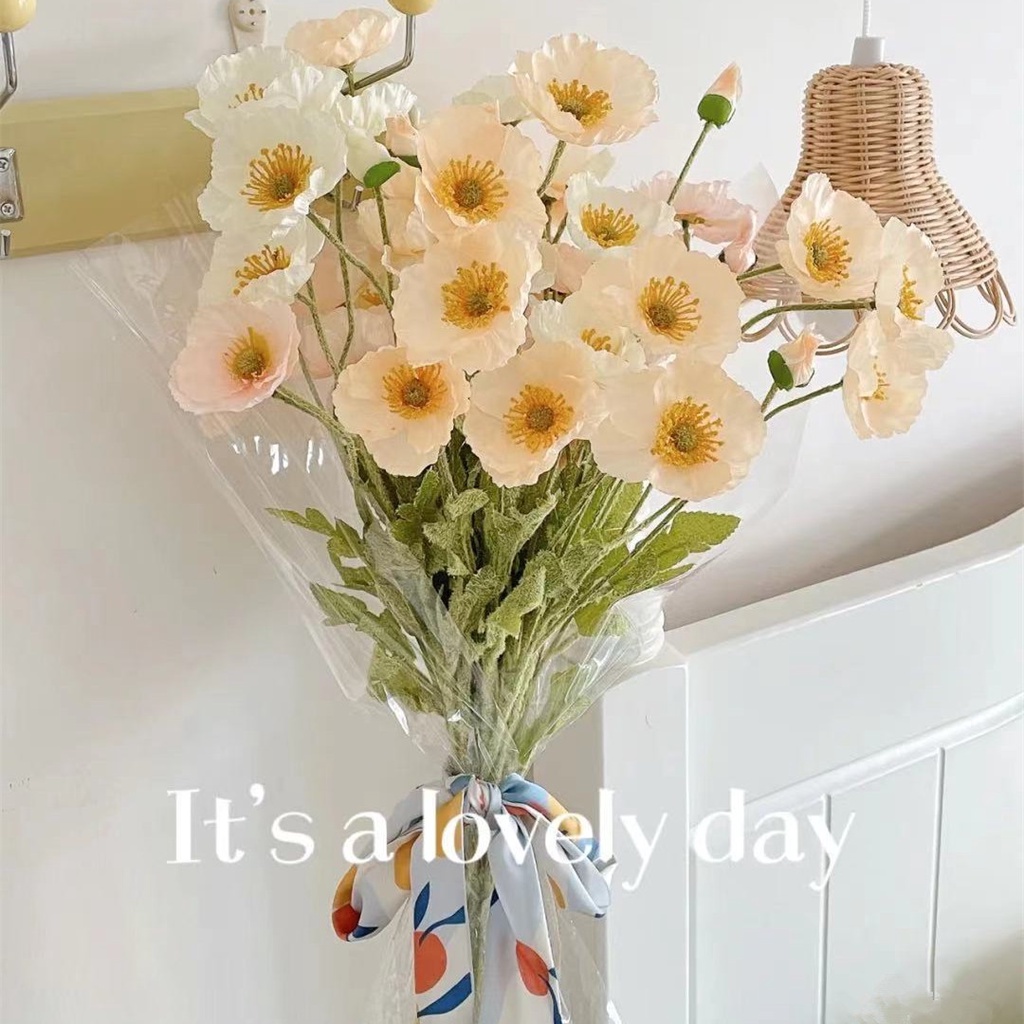 【Flower room gir】Hoa giả-Hoa nhân tạo-Anh túc nhân tạo 60cm-Trang trí nhà cửa-Sắp xếp đám cưới