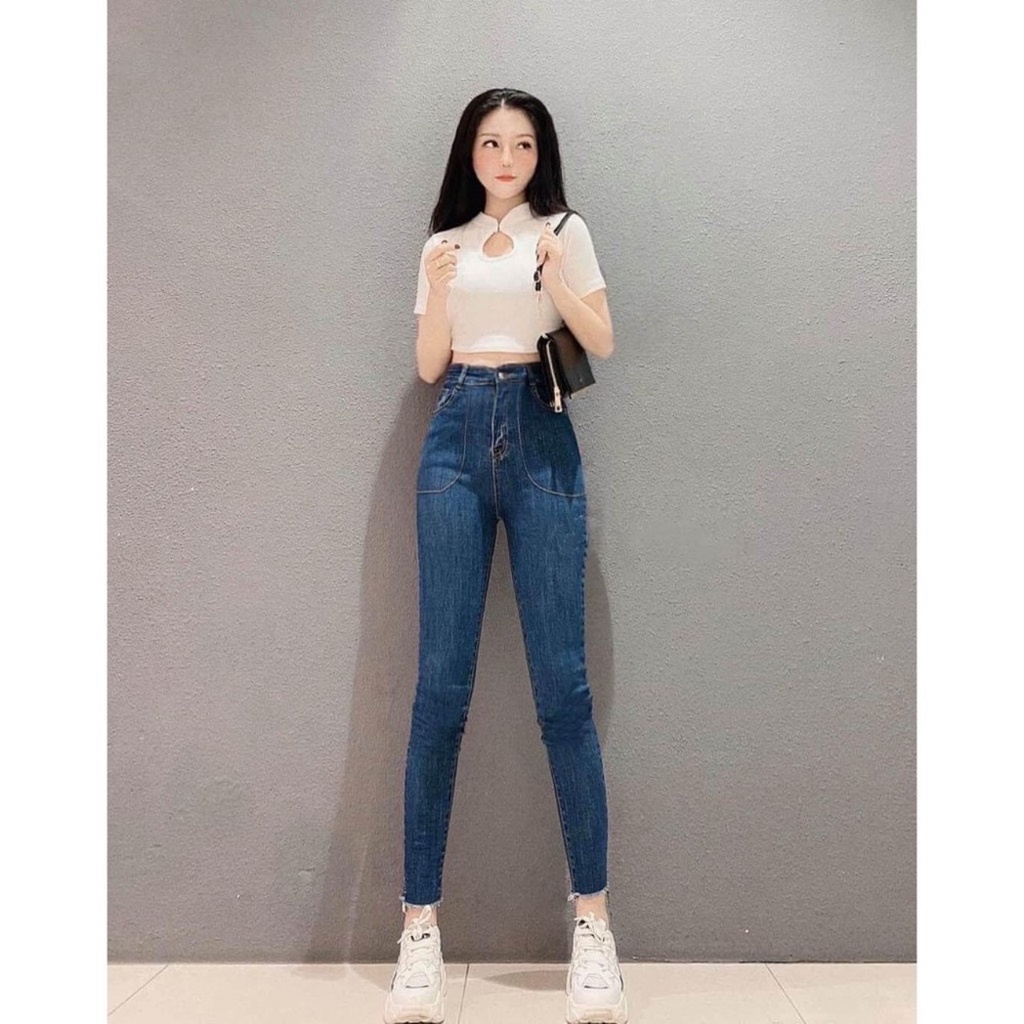 Quần dài jean nữ JL johnsonLi, co giãn cực mạnh, màu xanh, 2 khuy, JLNU026