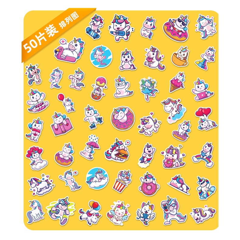 Bộ 50 Miếng Dán Hình Kỳ Lân Hoạt Hình Dễ Thương Vui Nhộn Trang Trí Xe Hơi Laptop Hành Lý Xe Scooter Cho Bé Gái