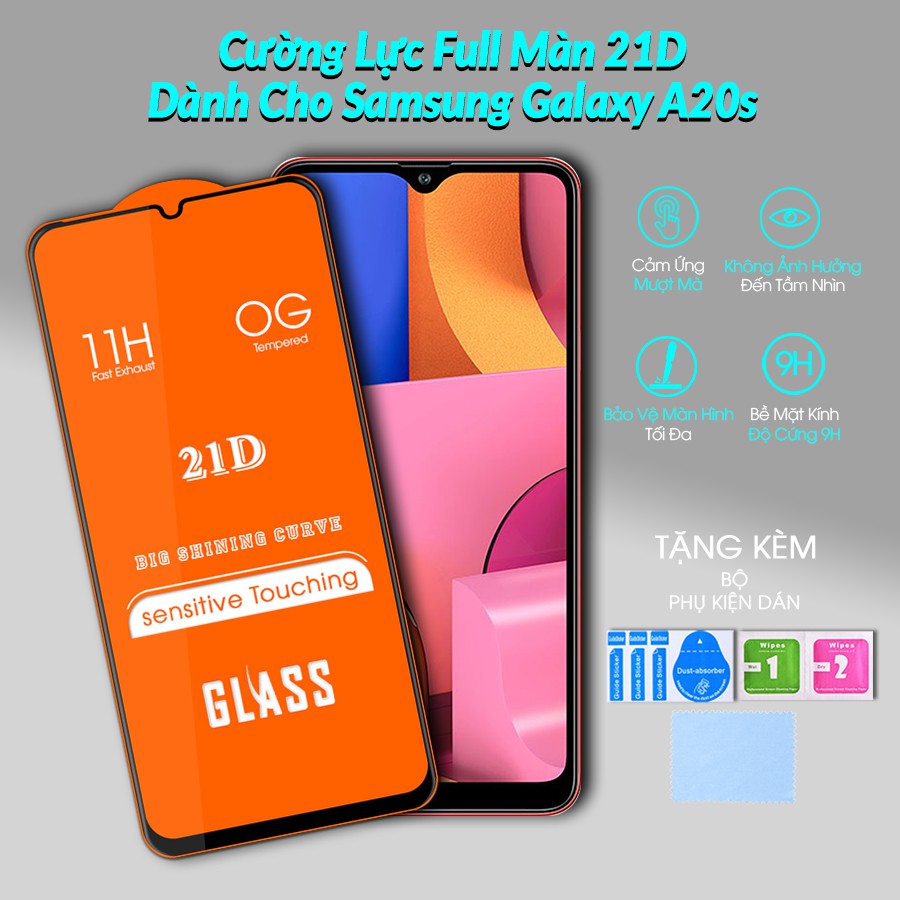 Kính Cường lực Samsung Galaxy A20s Full màn hình 21D Handtown SIÊU BỀN
