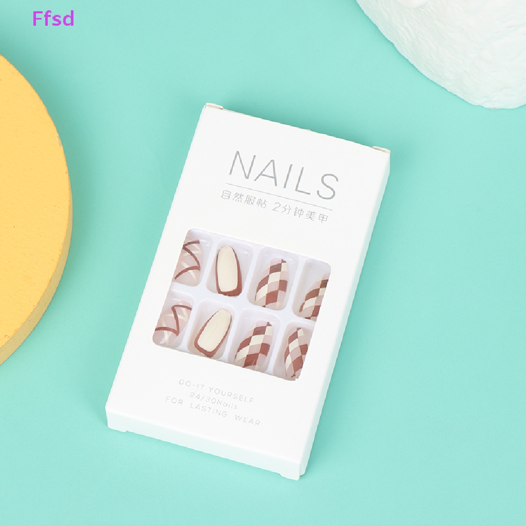 {Ffsd} Bộ 24 Móng Tay Giả Dạng Ấn Có Thể Tháo Rời * Bán Chạy