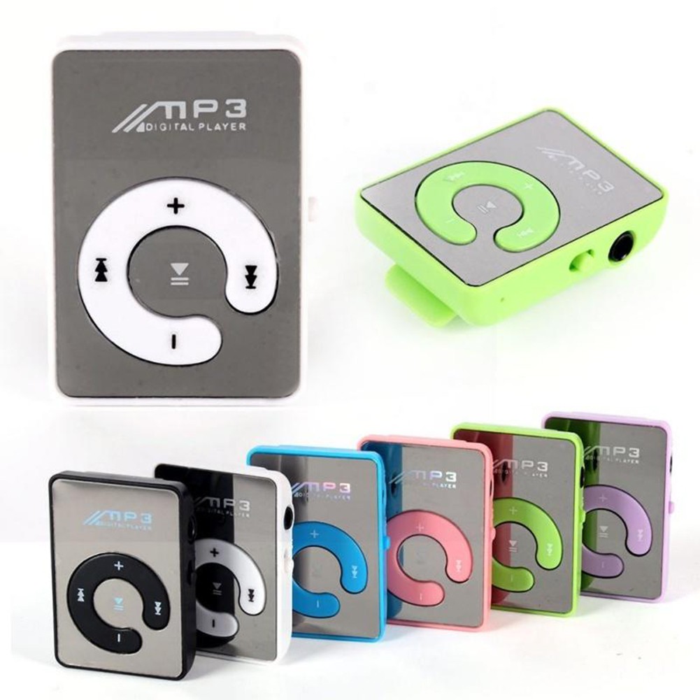 Máy nghe nhạc MP3 mini thể thao bề mặt gương có kẹp hỗ trợ thẻ SD TF