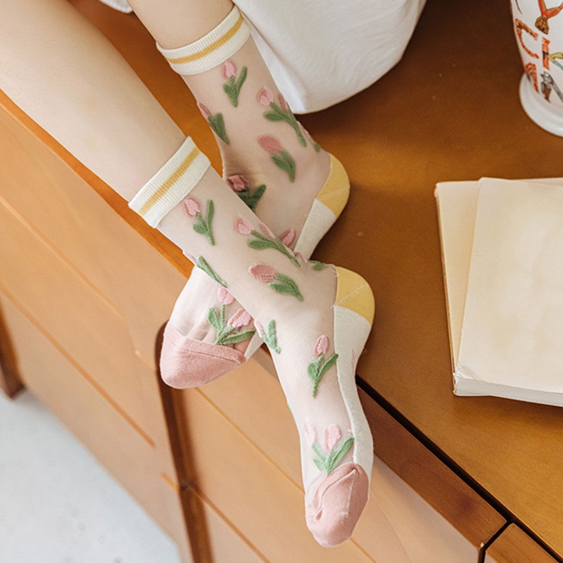 Xixi Vớ Lưới Xuyên Thấu Siêu Mỏng Họa Tiết Hoa Tulip Thời Trang Mùa Hè Cho Nữ